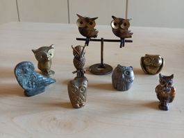 Antike Eulen Sammlung, 8 Stk. aus Metall, Deko, Sammler