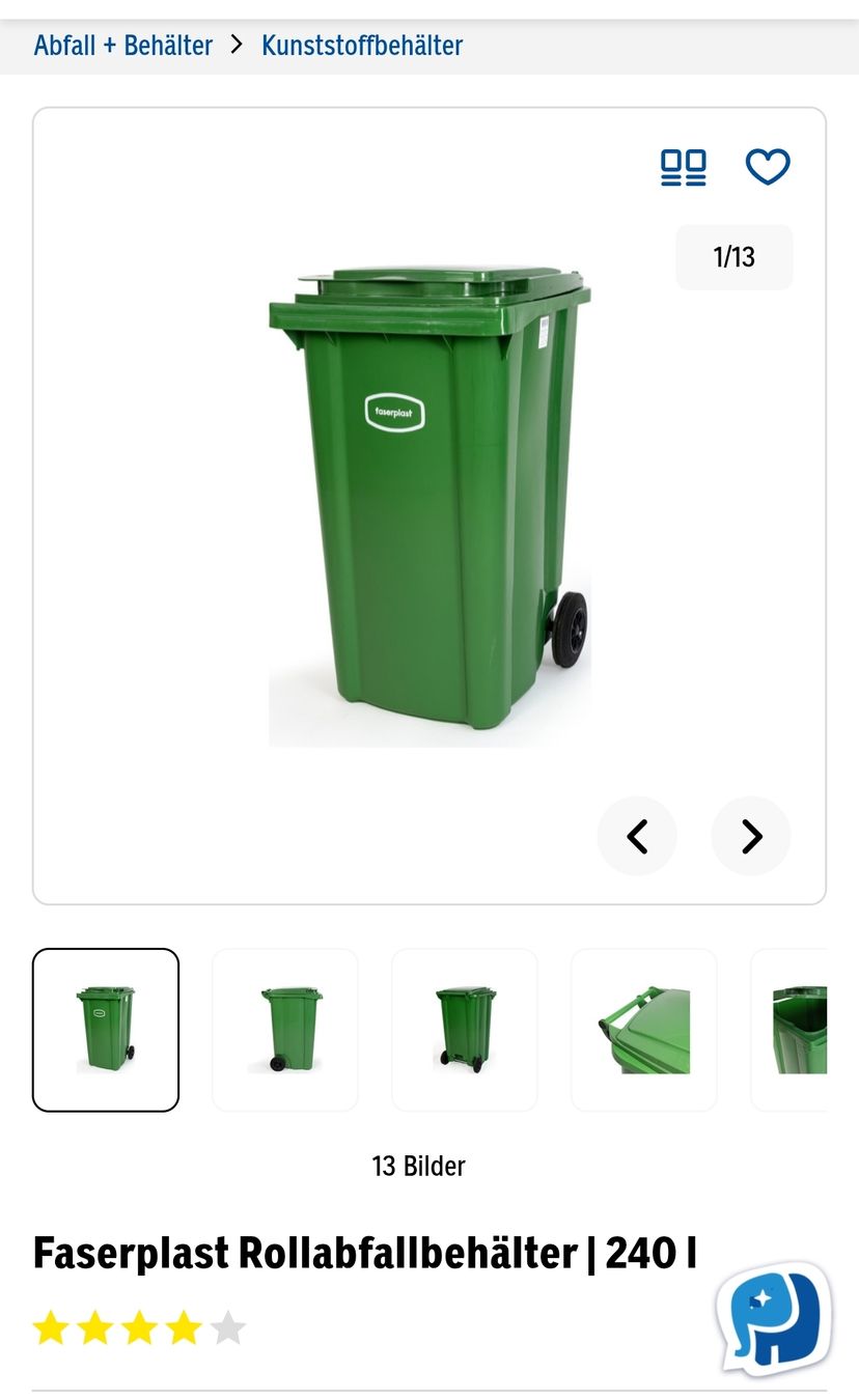 Altro per Ufficio & Commercio: Faserplast Rollabfallbehälter grün 240 l 109 cm – Usato da Kriens venduto da Xonox 2