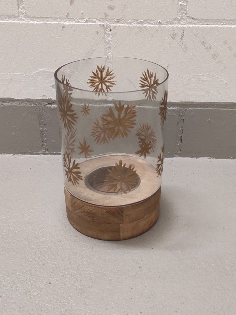 Portacandele: Windlicht Glas mit goldigen Schneeflocken – Usato da Rümlang venduto da Trojka25