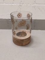 Windlicht Glas mit goldigen Schneeflocken