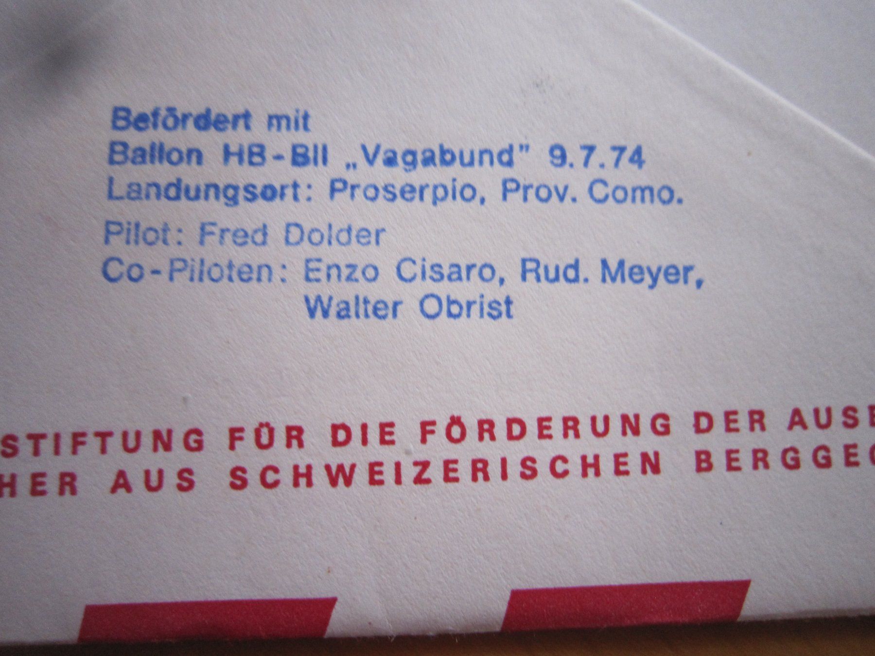 Tutti i francobolli: Ballonposto 1974 Stempel CHIASSO – Usato da Giubiasco venduto da sal_9j6w 5