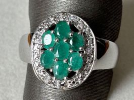 Ring Smaragd, Silber 925, Gr. 60, NEU