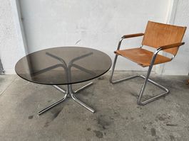 Mid Century Space Age Couch Tisch Chrom Rauchglas