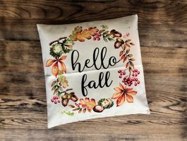 Kissenbezug Herbst Spruch Blätter Deko hello fall 45 x 45 cm