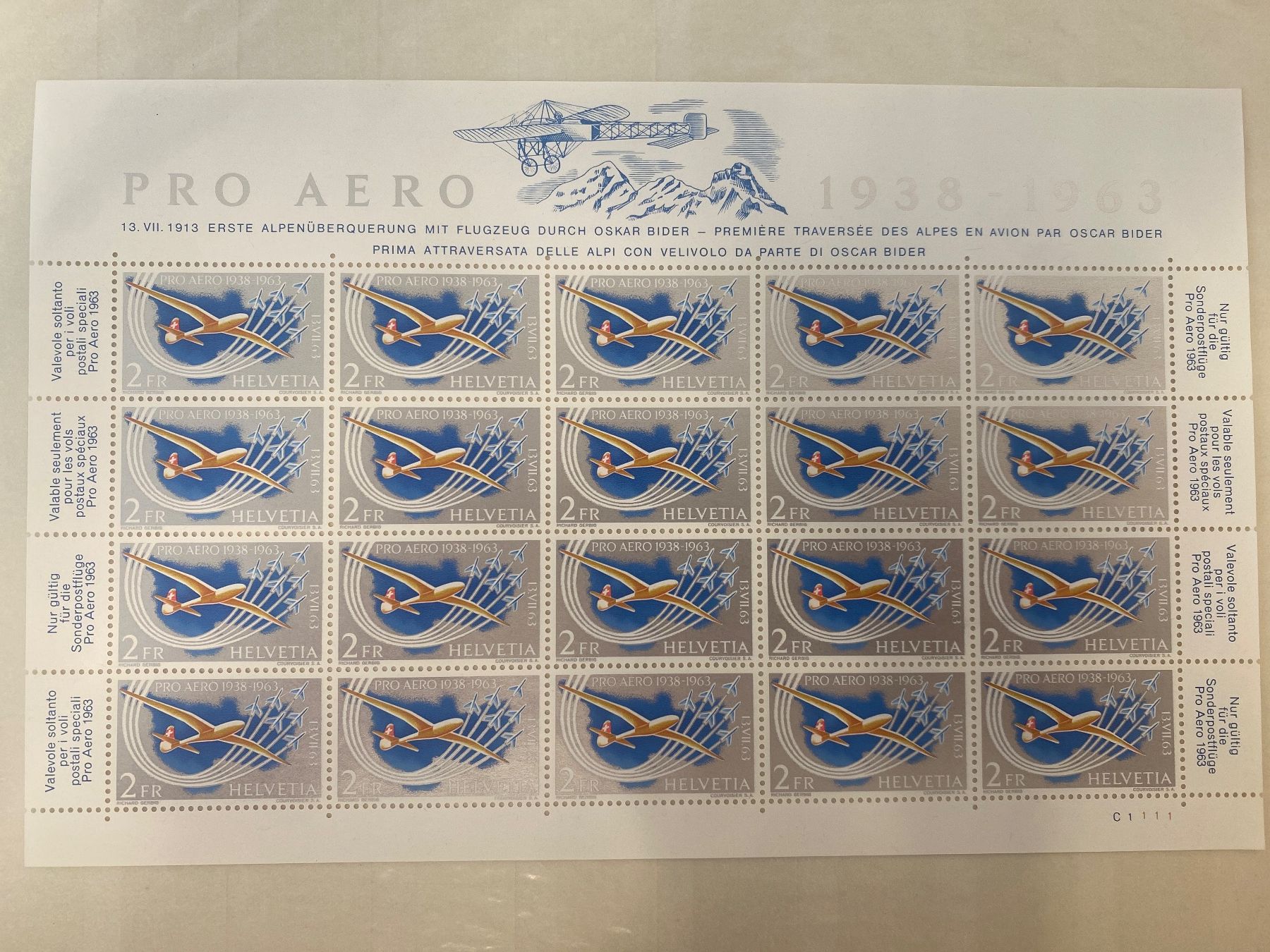 Tutti i francobolli: 40Fr Pro Aero Bogen 1963 postfrisch ungestempelt postfrisch – Nuovo (secondo la descrizione) da Wil SG venduto da Chefsugus