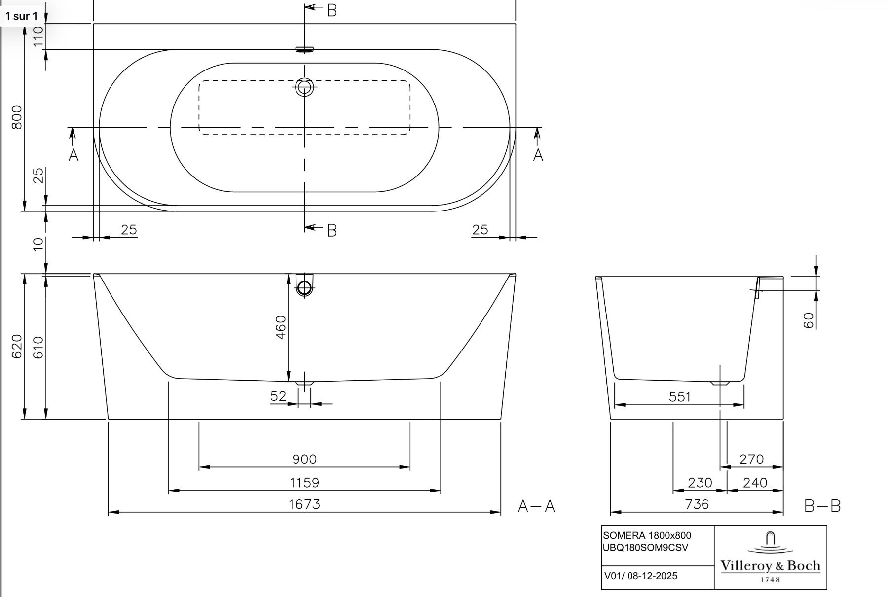 Villeroy & Boch Vasche da bagno: Baignoire semi-îlot – Nuovo e nell'imballaggio originale da Prêles venduto da GSHN12 1