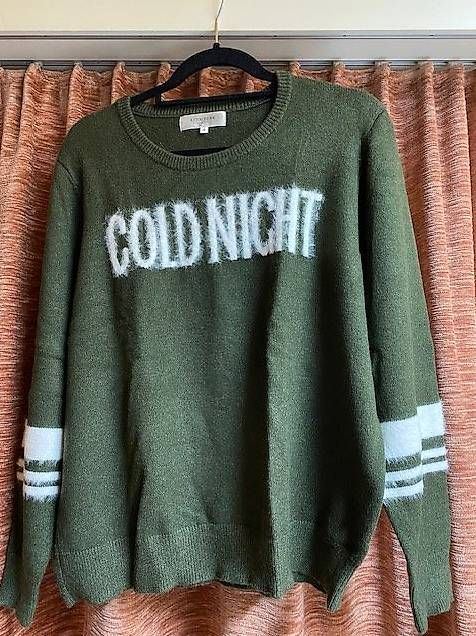 Maglioni & Felpe: Pullover mit Sujet "Goldnight", olivgrün und hellgrau – Usato da Cazis venduto da arinba