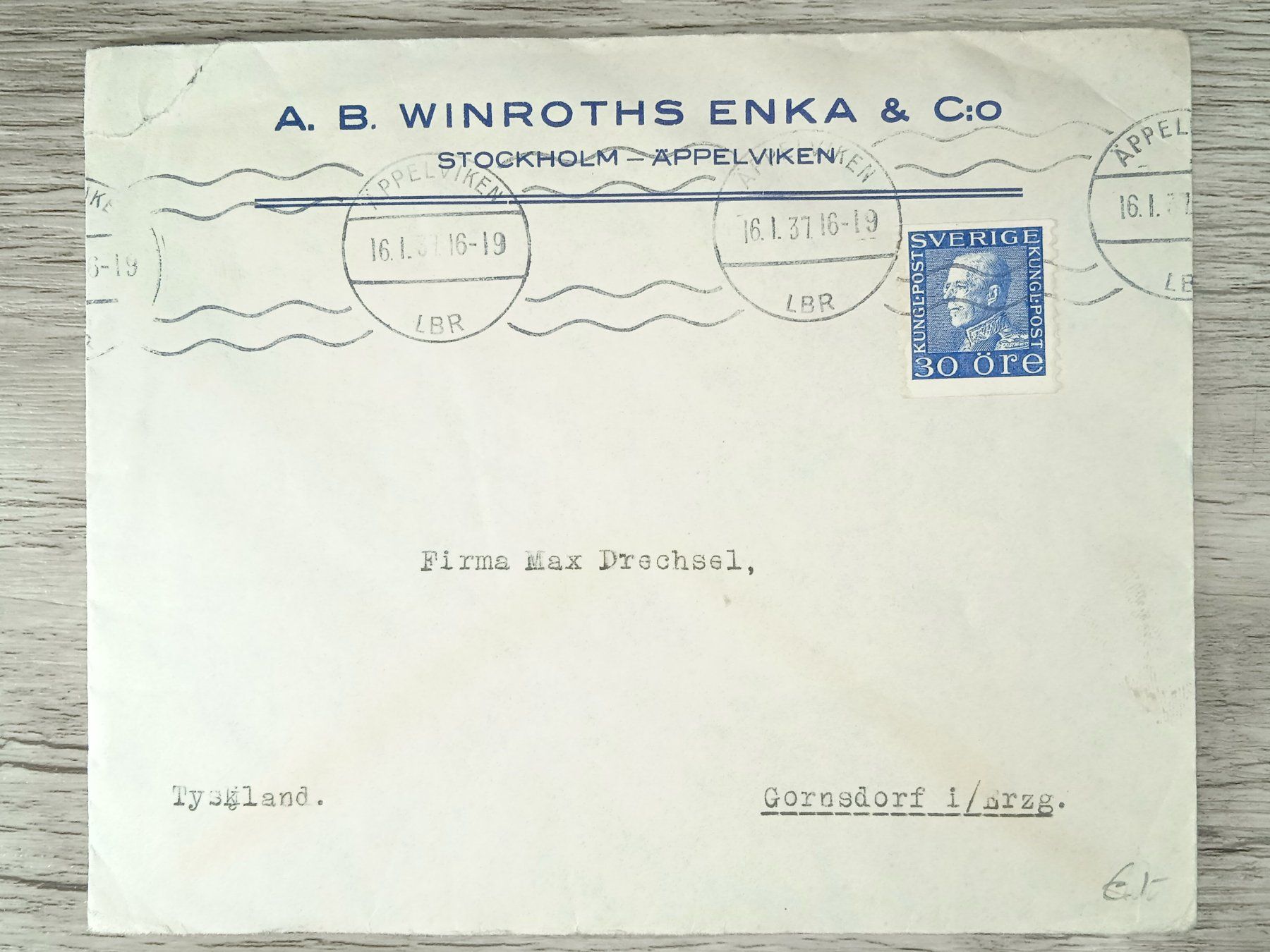 Tutti i francobolli: TR05 Enveloppe + Timbre Suede 1937 – Usato da Cousset venduto da Patrick_Collections