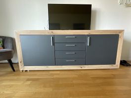 Sideboard Holzoptik Grau mit 4 Schubladen und 2 Türen