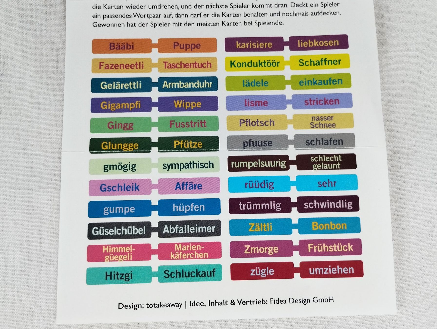 Spiele: FIDEA DESIGN Memo Spiel Schwiizerdüütsch – Gebraucht aus Schübelbach von Restwert_Schubelbach 6