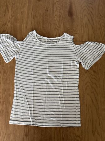 Schulterfreies Shirt, weiss/grau gestreift, Gr. S