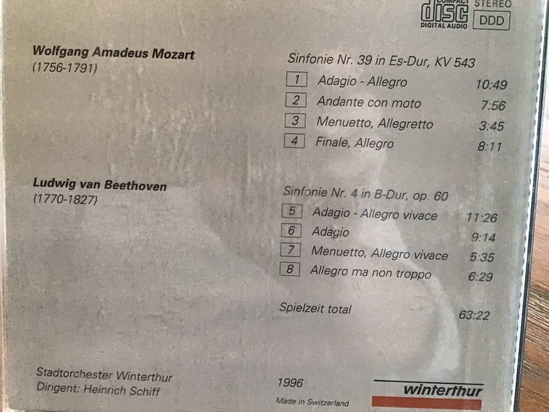 CD: Stadtorchester Winterthur    van Beethoven / Mozart – Usato da Thierachern venduto da sweden08 1