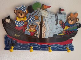 Bärli-Schiffli Garderobe für Kinder, 4 Haken 🚢