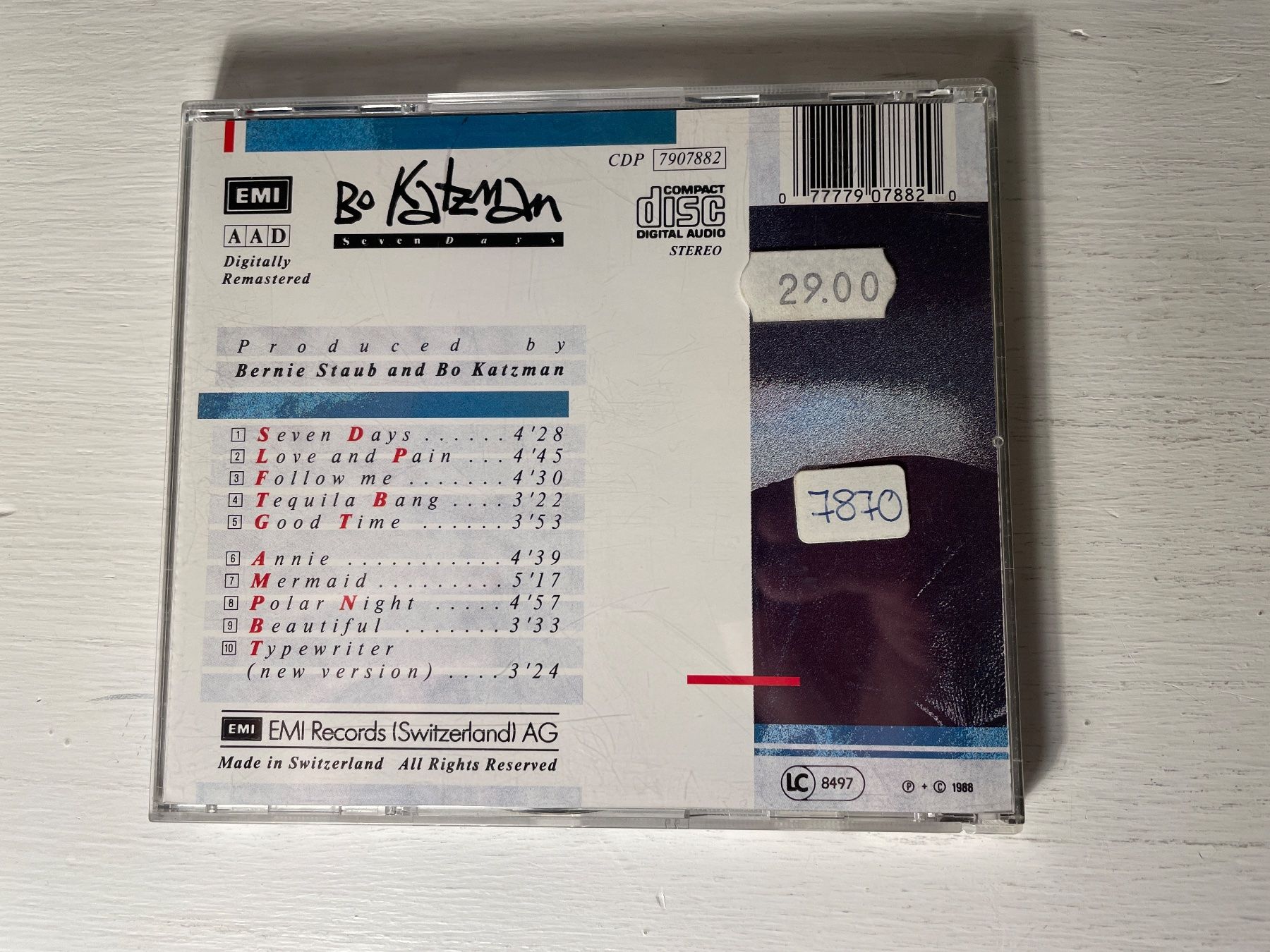 CD: Bo Katzman - Seven Days - CD, 1988, CH – Usato da Zürich venduto da Andy_t71 1
