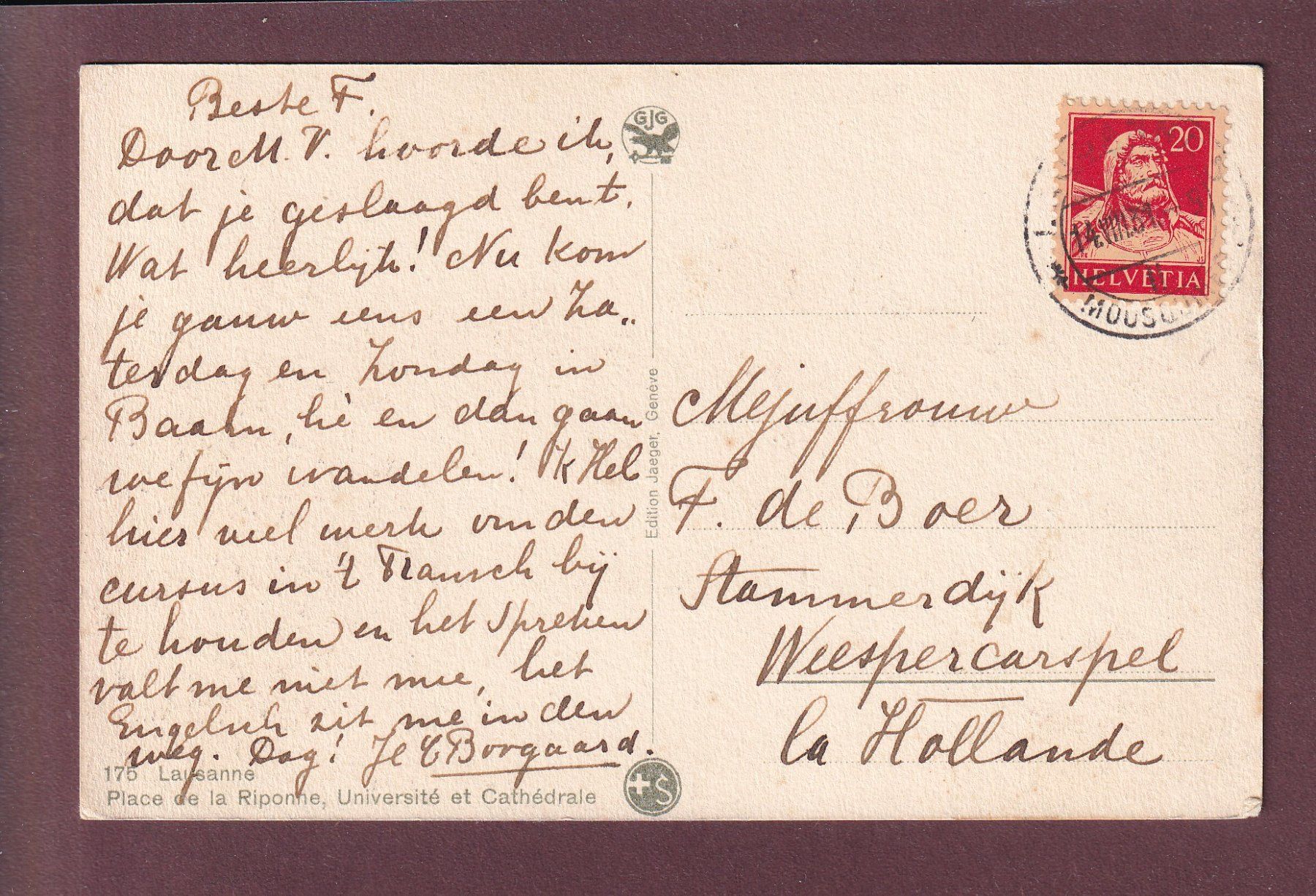Cartoline postali: LAUSANNE - Place de la Riponne - 1931 – Usato da Pully venduto da nicecards 1