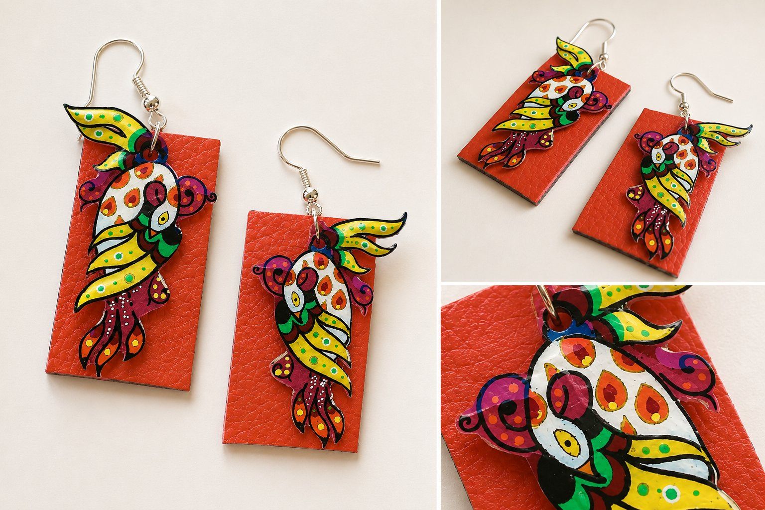 Orecchini pendenti & Orecchini a lobo: Boucles d'oreilles illustrées et peintes à la main – Nuovo (secondo la descrizione) da St-Saphorin-Morges venduto da chl_s5rr 2
