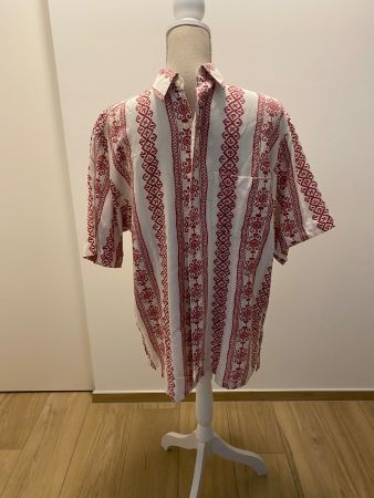 Herren Hemd Ethno Gr. M Boho Kurzarm rot weiss Ibiza