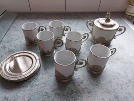 SUPER ITALIEN ESPRESSO SET TASSE ZUCKERDOSE ZINN KERAMIK NEU