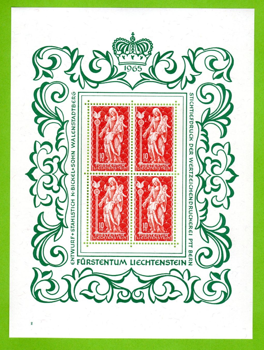 Tutti i francobolli: 1965 Madonna von Schellenberg Kleinbogen postfrisch LBK 70.- – Usato da Stein am Rhein venduto da Huehnerhund