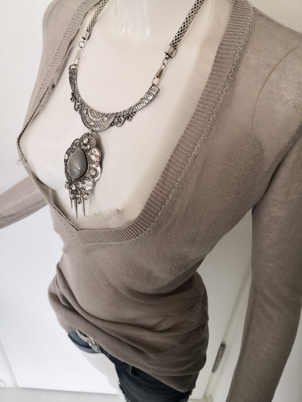 Pullover & Sweatshirts: 🤩POIS STRICK-PULLOVER BEIGE 100% SEIDE MIT CHIFFON-BORD – Neu (gemäss Beschreibung) aus Olten von Naja-Twins-Twins 7