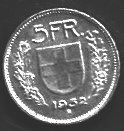 5 Franken -Silbermünze 1952 B