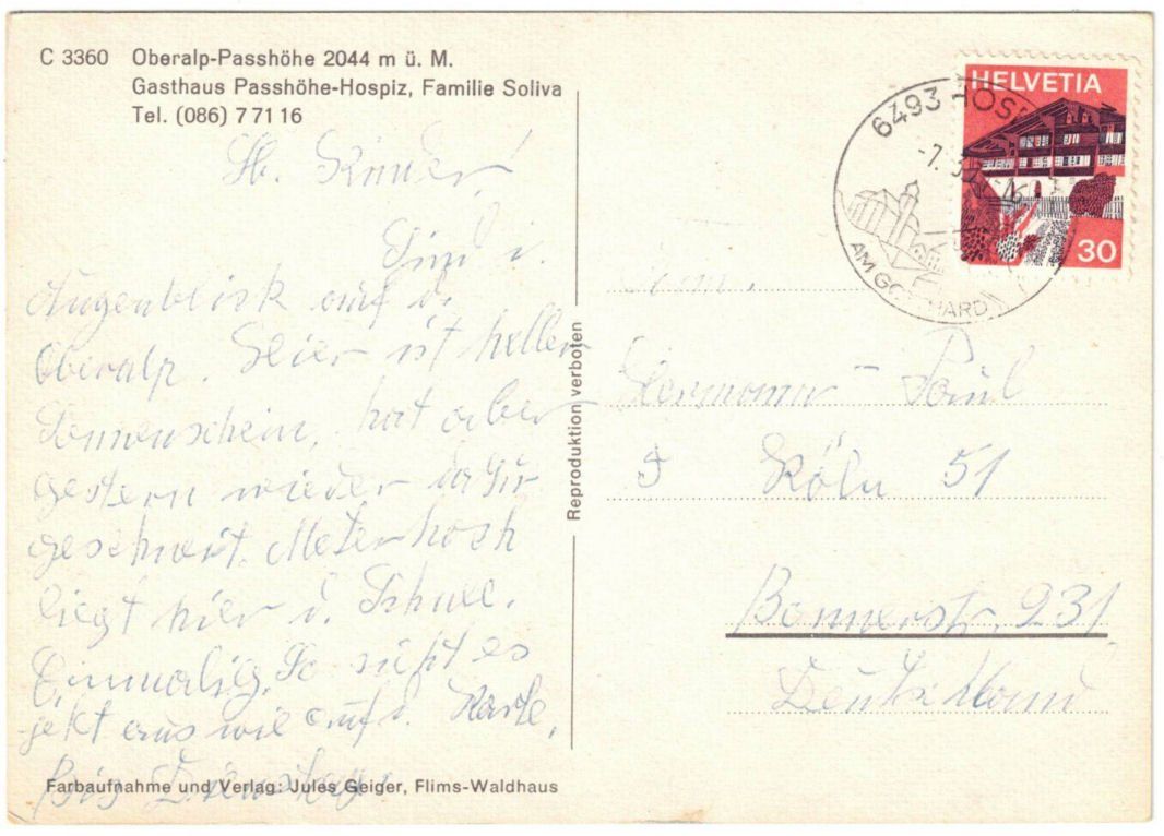 Cartoline postali: Oberalp - Skilift Calmut – Usato da Binningen venduto da Mountainrider 1