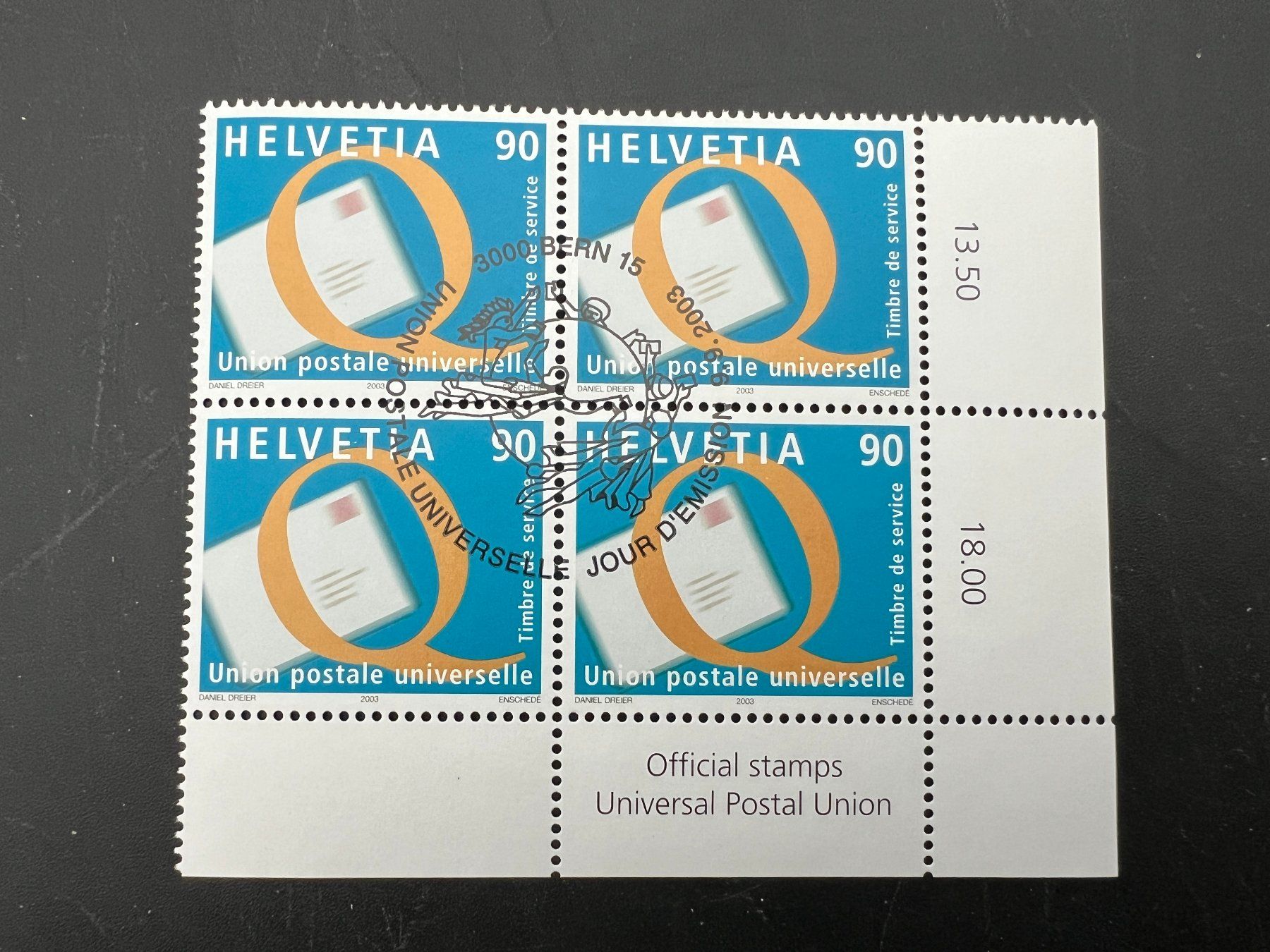 Tutti i francobolli: 2003 Erstag gest.Viererblock mit Tab (K52) – Usato da Hinwil venduto da Sidi4