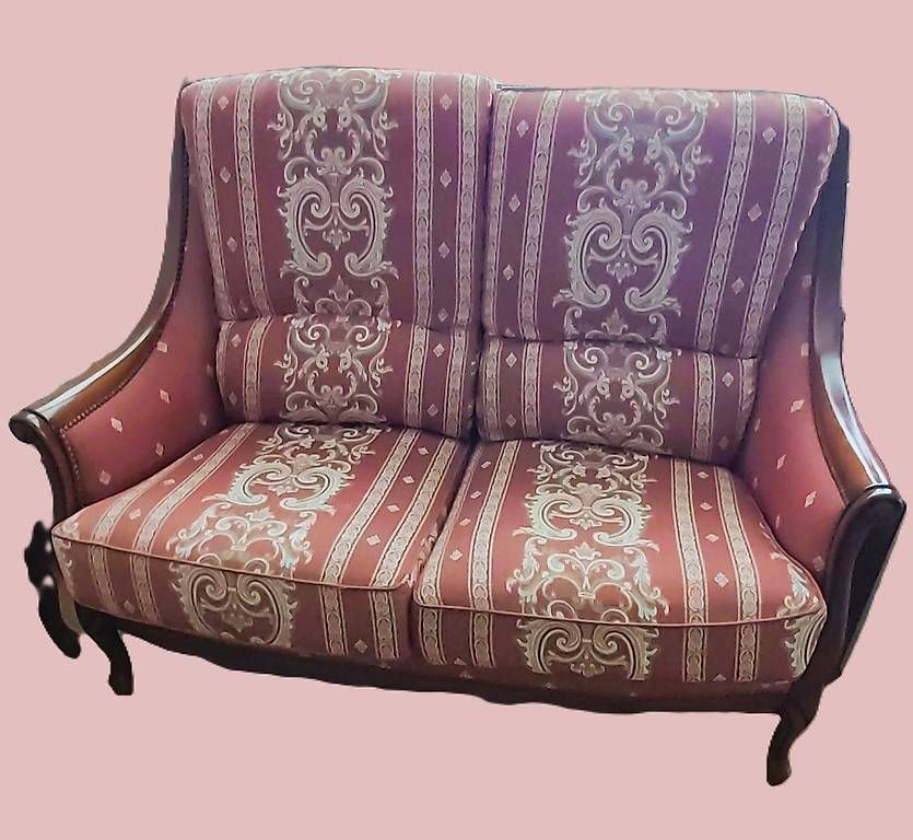 Divani: Louis Philippe Style Sitzgruppe mit Hocker, Kirschbaum/Stoff – Usato da Rheinfelden venduto da Calvinia 1