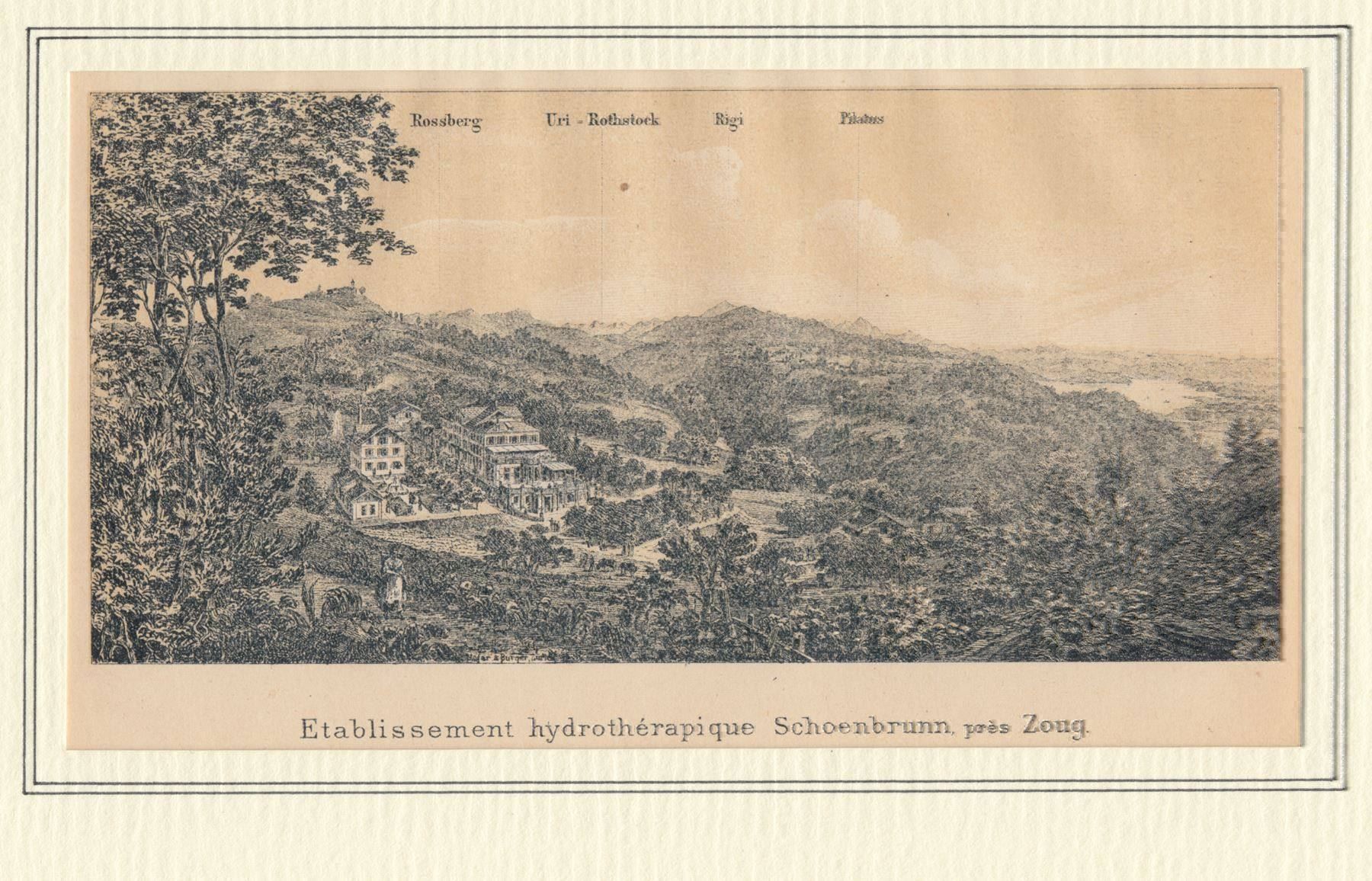Grafiken & Lithographien: SCHÖNBRUNN BEI ZUG, LITHOGRAPHIE 1892 – Antik aus Grüningen von Kartensammler