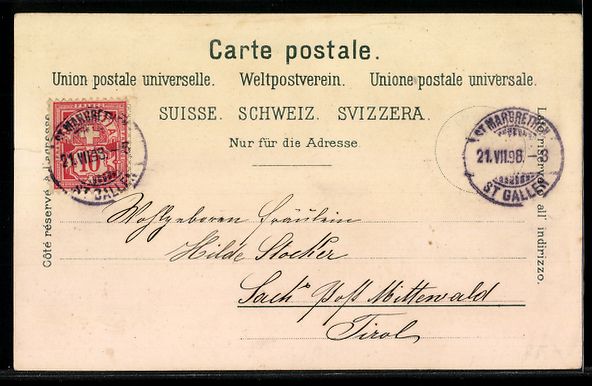 Cartoline postali: Litho St. Margrethen, Hotel, Rheinbrück – Usato da Berlin venduto da bartko-reher 1