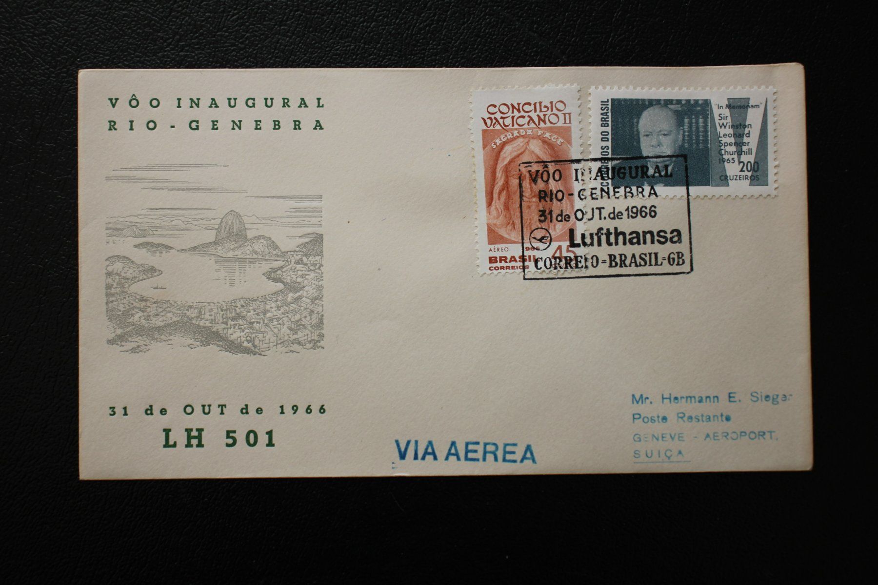 Tutti i francobolli: Rio - Genebra - BRASIL - Erstflug Lufthansa Brief 1966, – Usato da Wiedlisbach venduto da han_n6ff