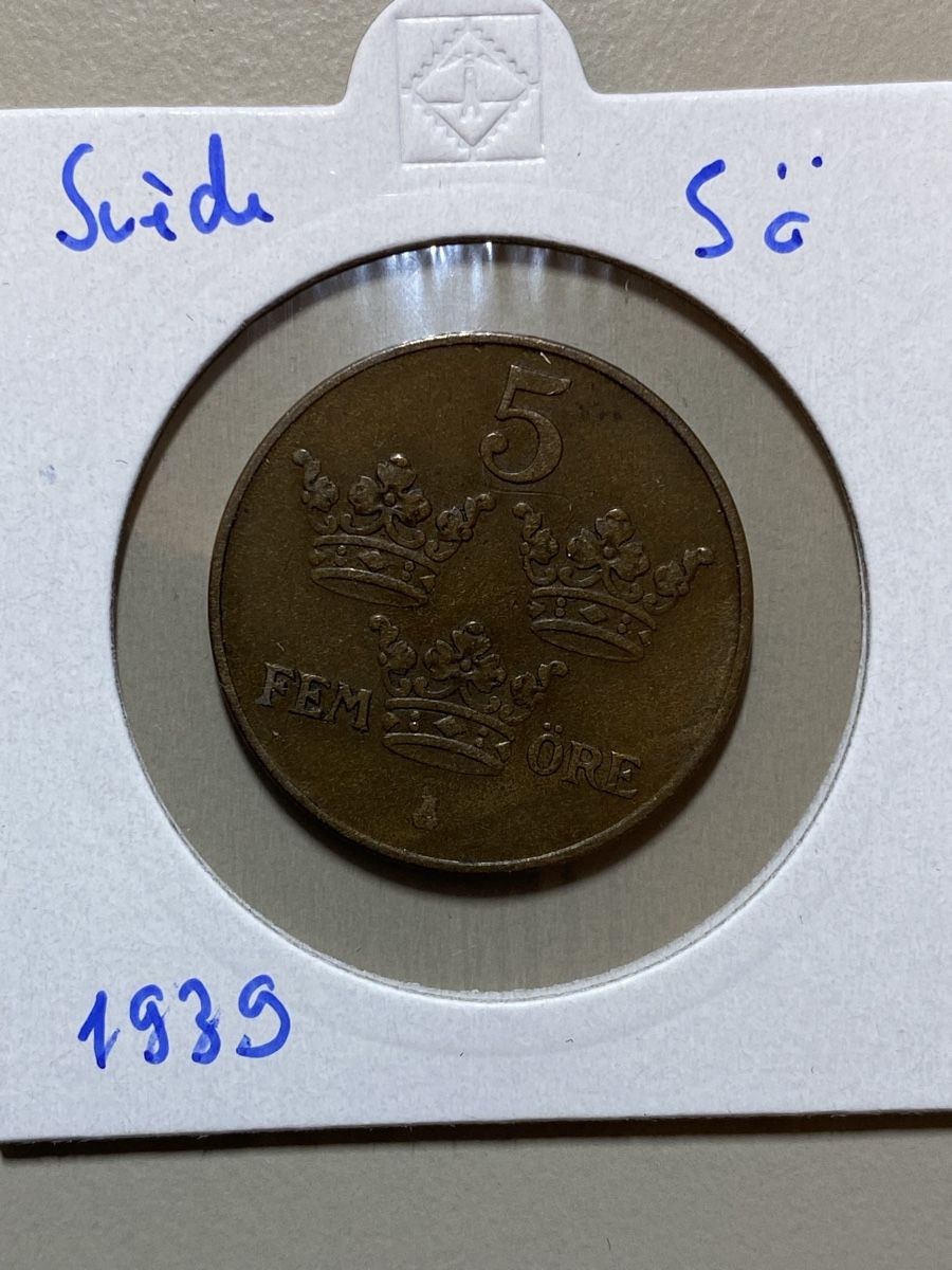 Tutti le monete: Suède - 5 Öre - 1939 – Usato da Payerne venduto da Mike1682