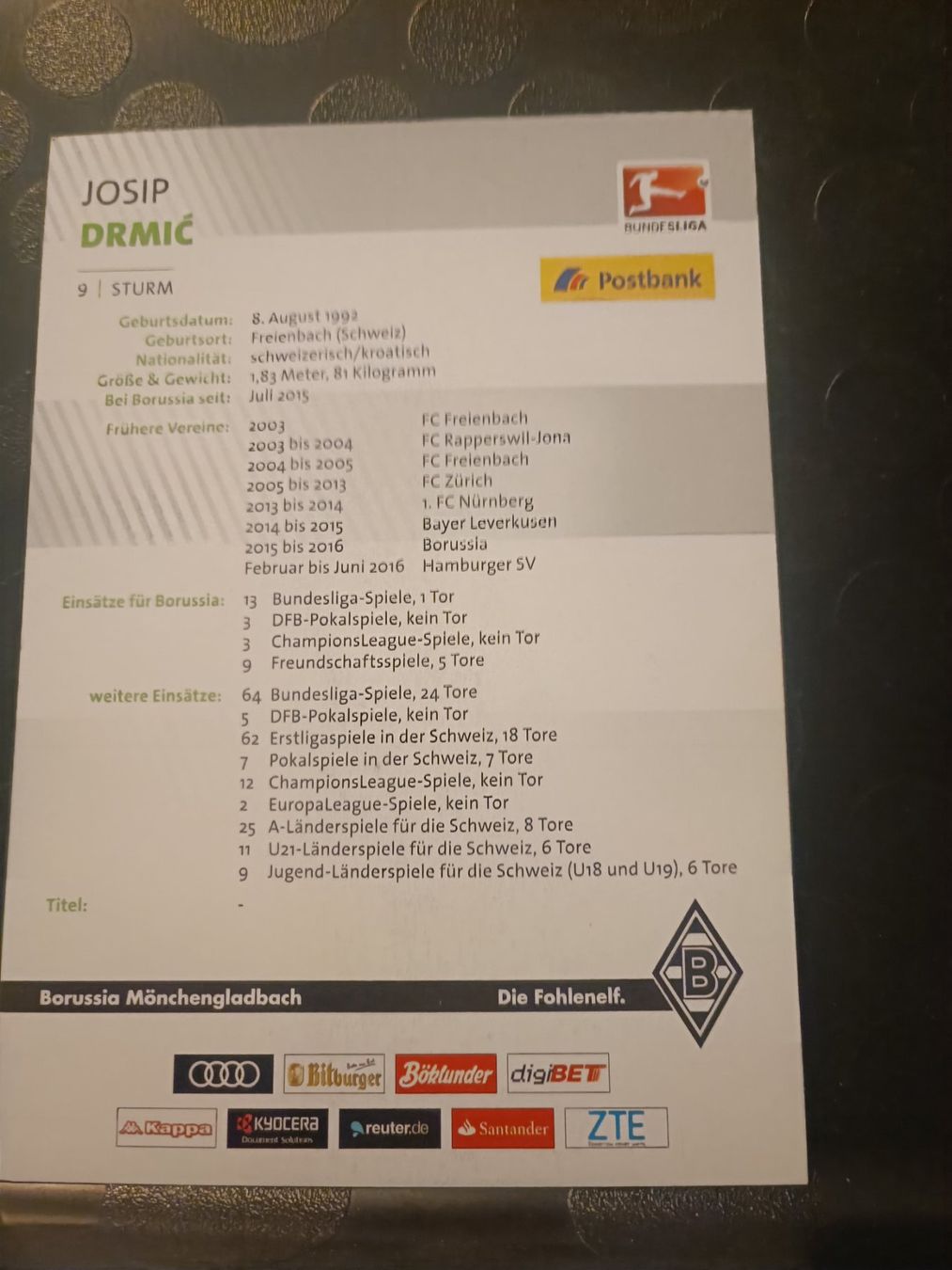 Autografi: Josip Drmic -  signierte Autogrammkarte – Usato da Menziken venduto da Artographs 1