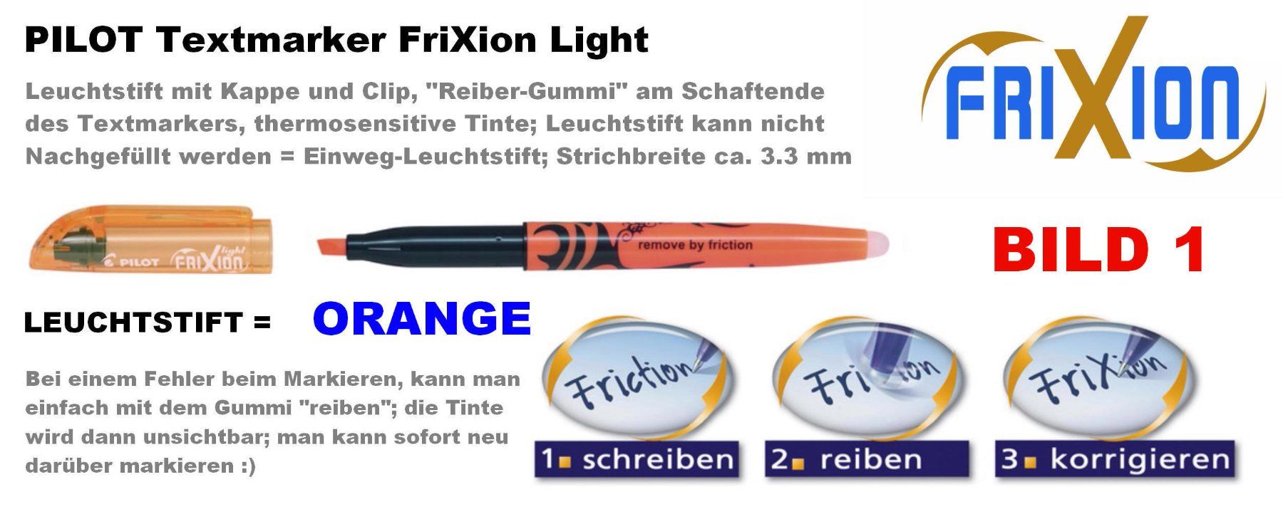 Pilot Penna & Evidenziatori: Pilot Leuchtstift Marker ** Frixion LIGHT ** ORANGE – Nuovo (secondo la descrizione) da Strengelbach venduto da Mozi1