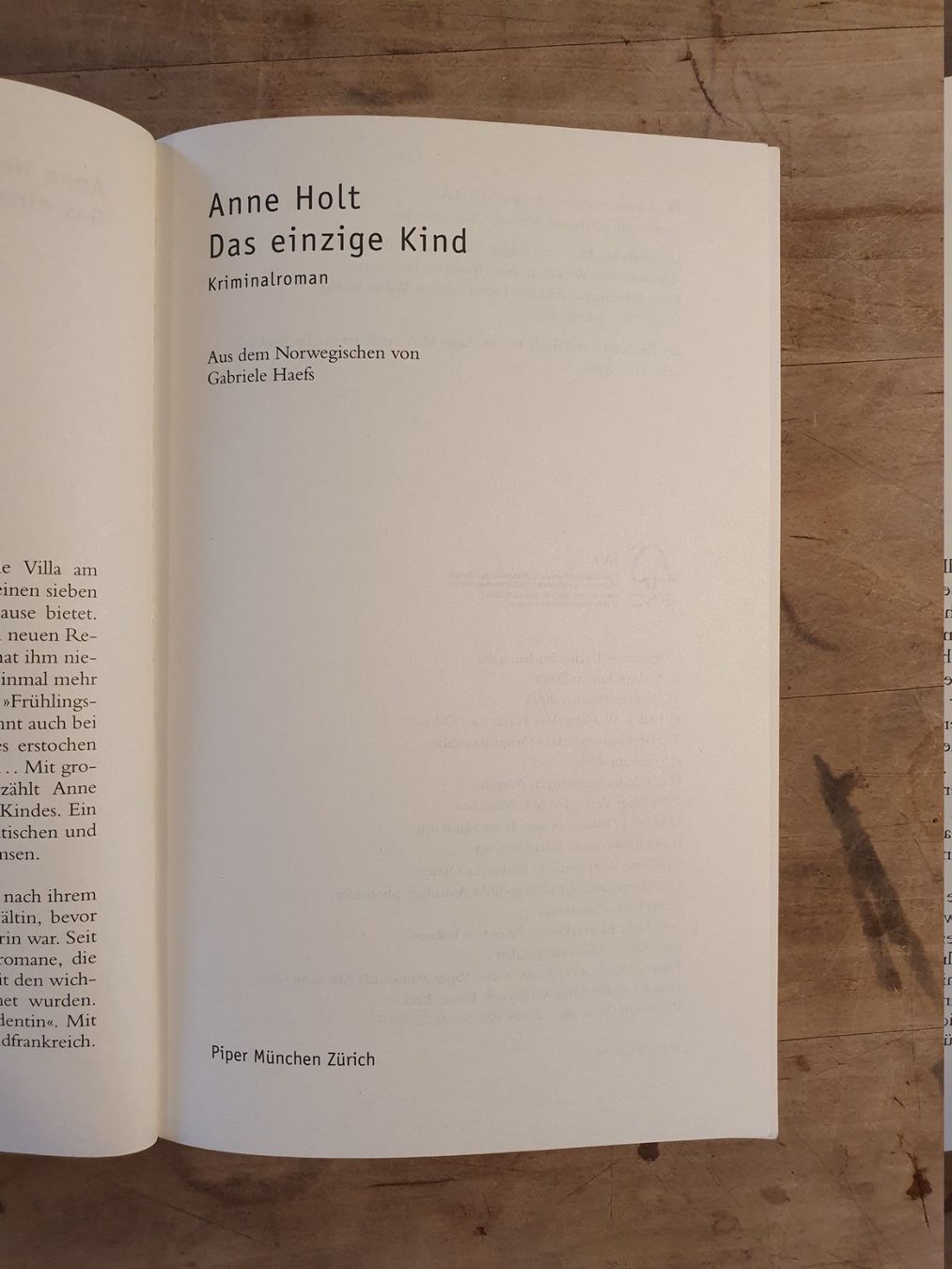 Libri: Das einzige Kind - Anne Holt - Piper – Usato da Zürich venduto da loosebone 1