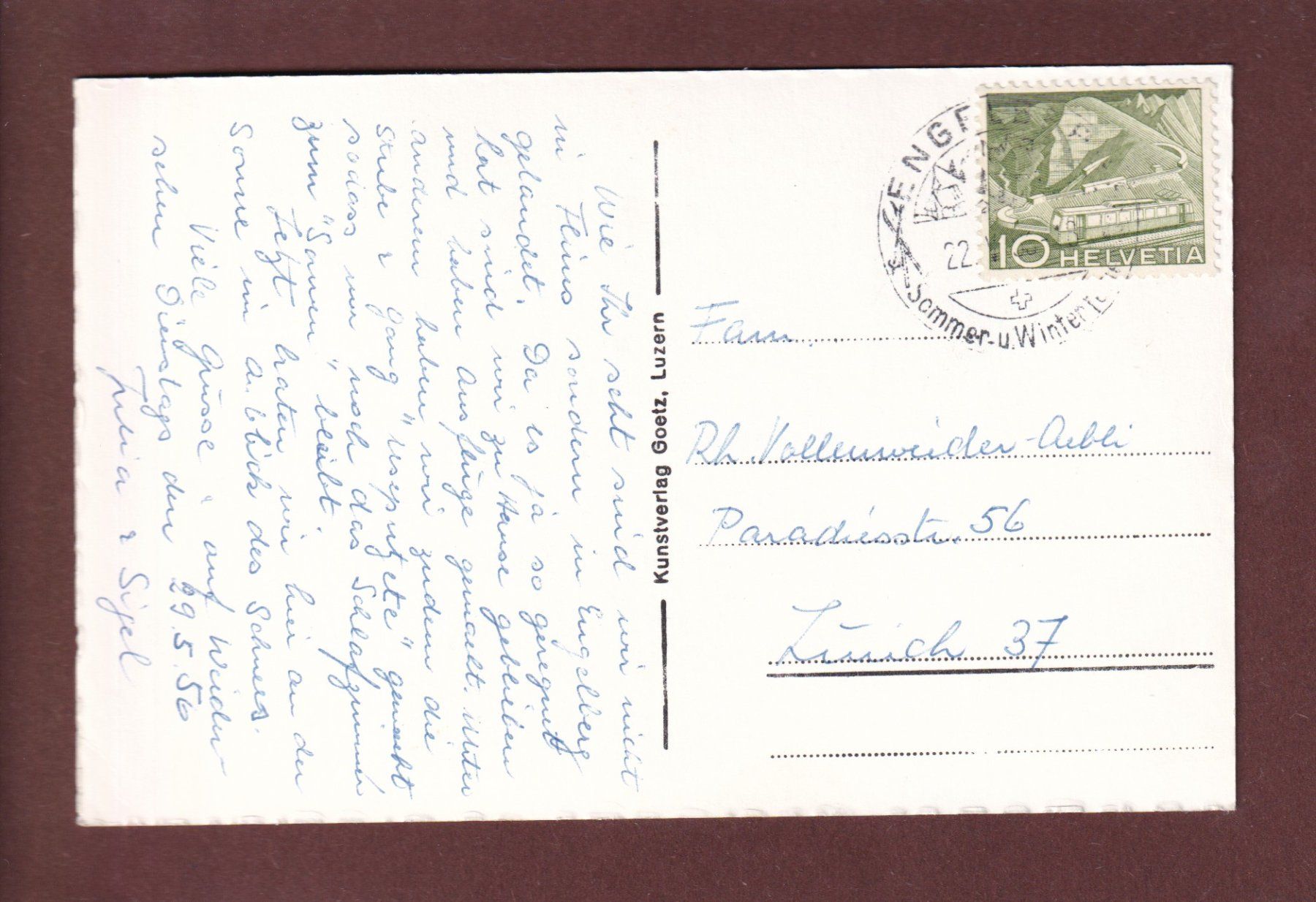 Cartoline postali: ENGELBERG - Hahnen - Spannörter - 1956 – Usato da Pully venduto da nicecards 1
