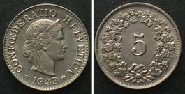 Schweiz EIDGENOSSENSCHAFT 5 Rappen 1943 Ku-Ni ERHALTUNG! unz