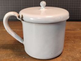 Wunderschöne antike Tasse mit Deckel EMAILIERT
