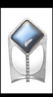 750 Weissgold Anhänger mit blauem Cabochon & 9 Diamanten