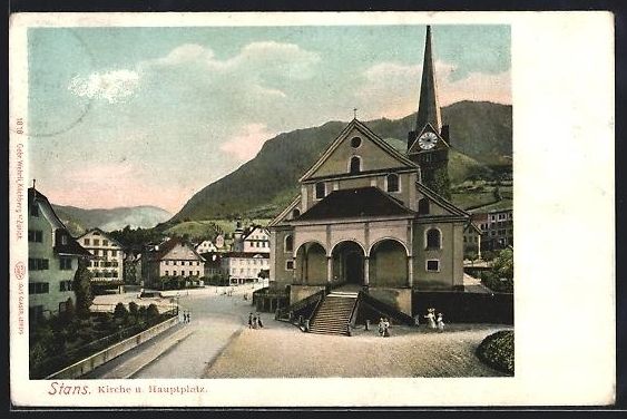 Cartoline postali: Stans, Ortsansicht mit Kirche und Hauptp – Usato da Berlin venduto da bartko-reher