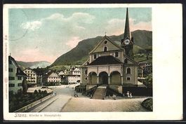 Stans, Ortsansicht mit Kirche und Hauptp
