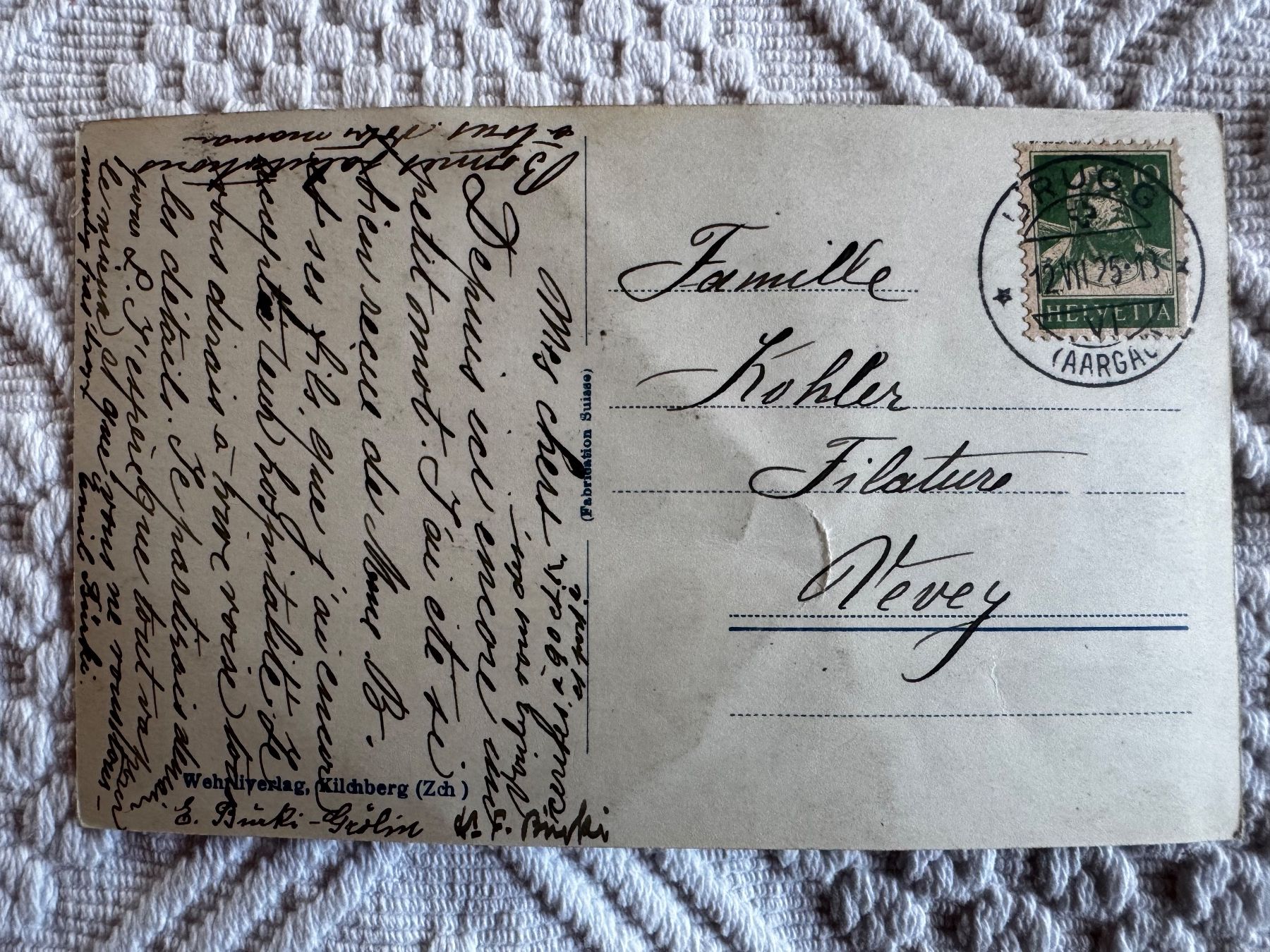 Ansichtskarten: Ansichtskarte gelaufen1925, Brugg – Gebraucht aus Vellerat von joromaur 1