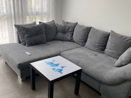 Ecksofa Stoff grau mit Kissen gebrauchter Zustand, Bettsofa