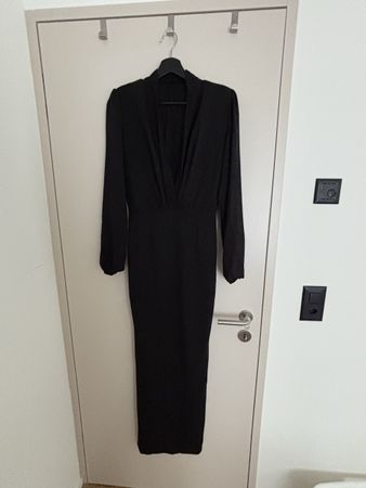 Kleid Schwarz Langarm V Ausschnitt Grösse M