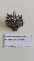 Brosche Blumenkorb Sterling Silber mit Markasiten, (2WA6)
