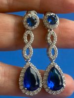 Luxus Elegante Zirkonia Ohrstecker Farbe: Silber/ Blau