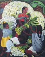 Acryl- / Ölgemälde "Die Blumenverkäuferin" nach Diego Rivera