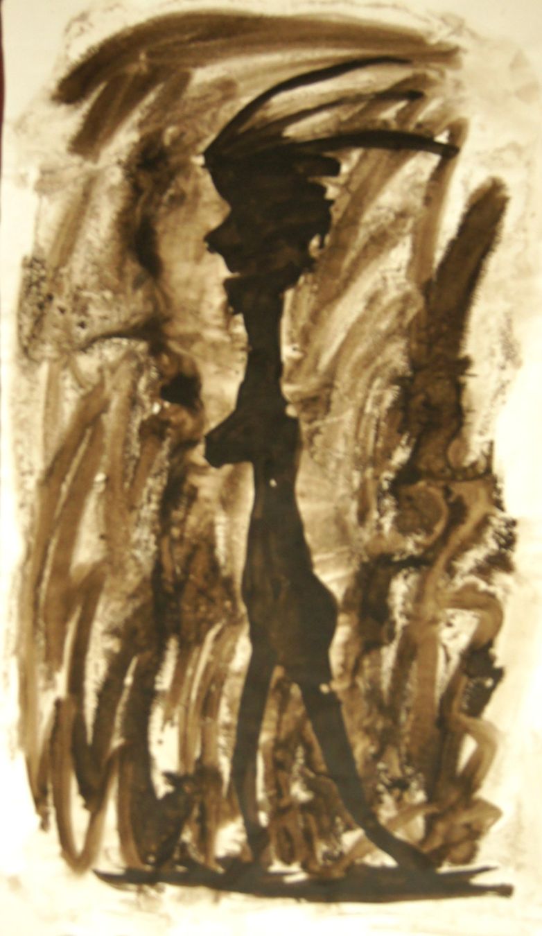 Dipinti: Grosse Tusche Zeichnung: Dunkle Figur – Usato da Fribourg venduto da erw_68dx