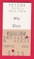 KARTON BILLETT, BRIG - SION, 2.KLASSE, RETOUR, HALBTAX