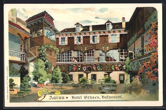 Ansichtskarten: Aarau, Hotel Ochsen, Hofansicht – Gebraucht aus Berlin von bartko-reher